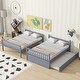 preview thumbnail 5 of 10, Grey Full over Full Wood Bunk Bed with Guardrails and Ladder and Twin Size Trundle