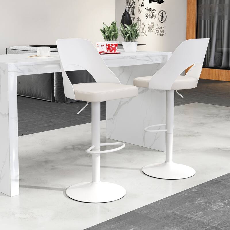 Gymax Bar Stools Set of 4 w/Enlarged PU Leather Seat Footrest Swivel