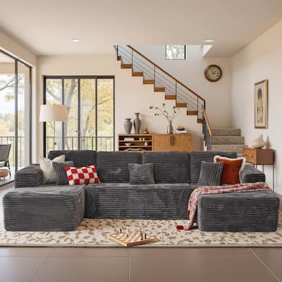 XIZZI Modern Plush Sectional Chaise Sofa Modular Couch with Ottoman