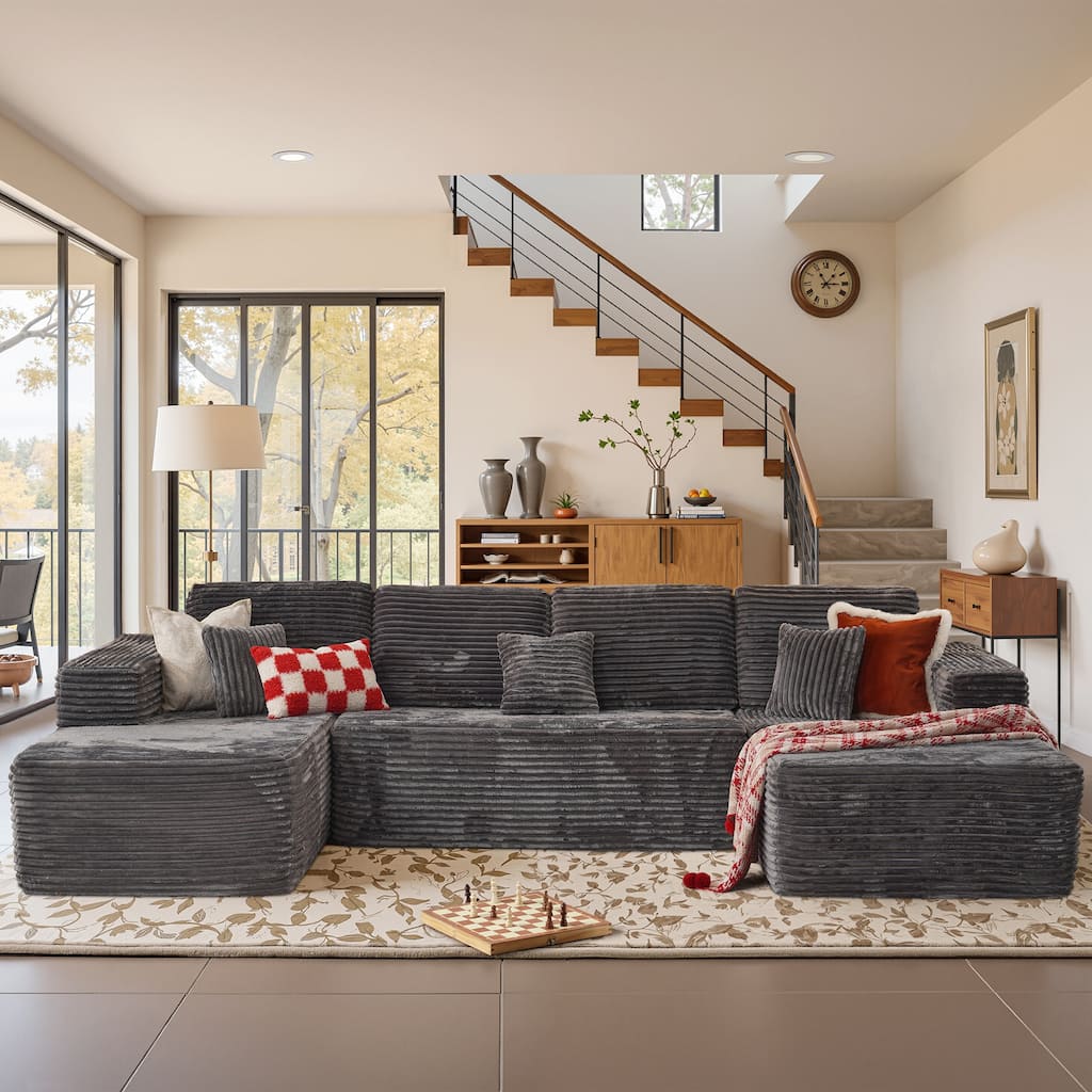 XIZZI Modern Plush Sectional Chaise Sofa Modular Couch with Ottoman