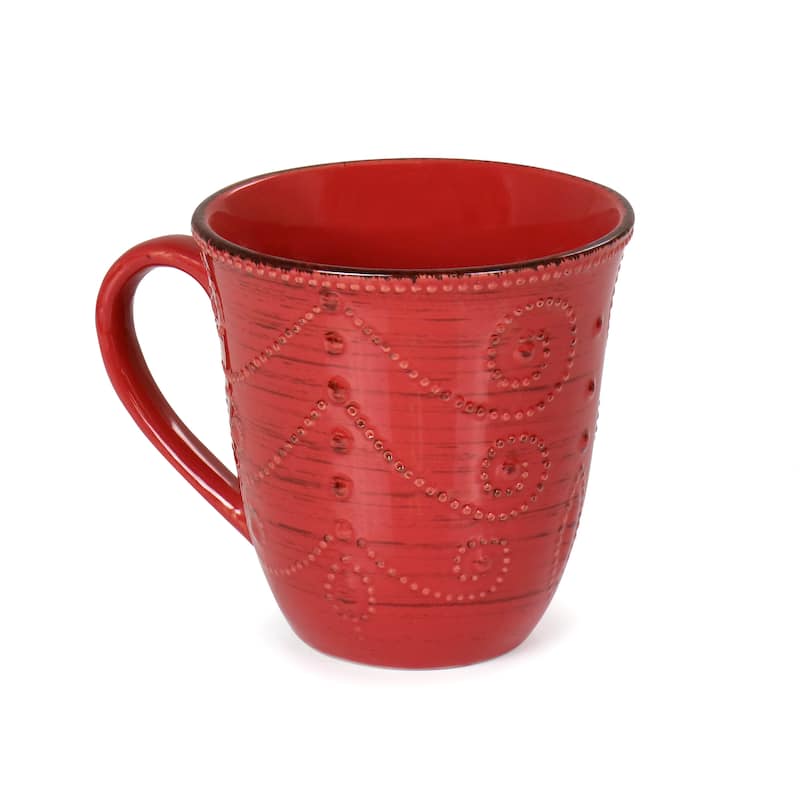 Elama Rustic Birch 16 Piece Stoneware Dinnerware Set in Red