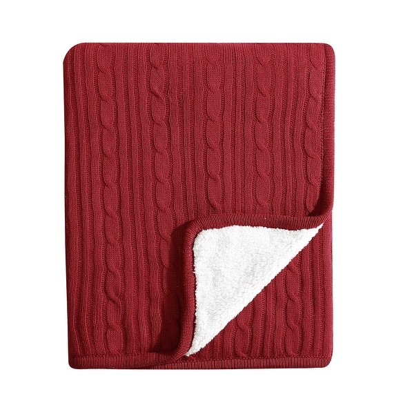slide 13 of 15, Brielle Home? Cozy Cable Knit Reversible Sherpa Throw Red