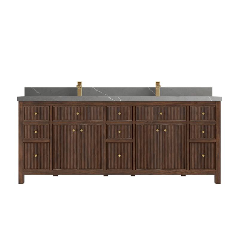 Willow Collections 84 in. W x 22 in. D Sonoma Teak Double Sink Bathroom Vanity with Countertop
