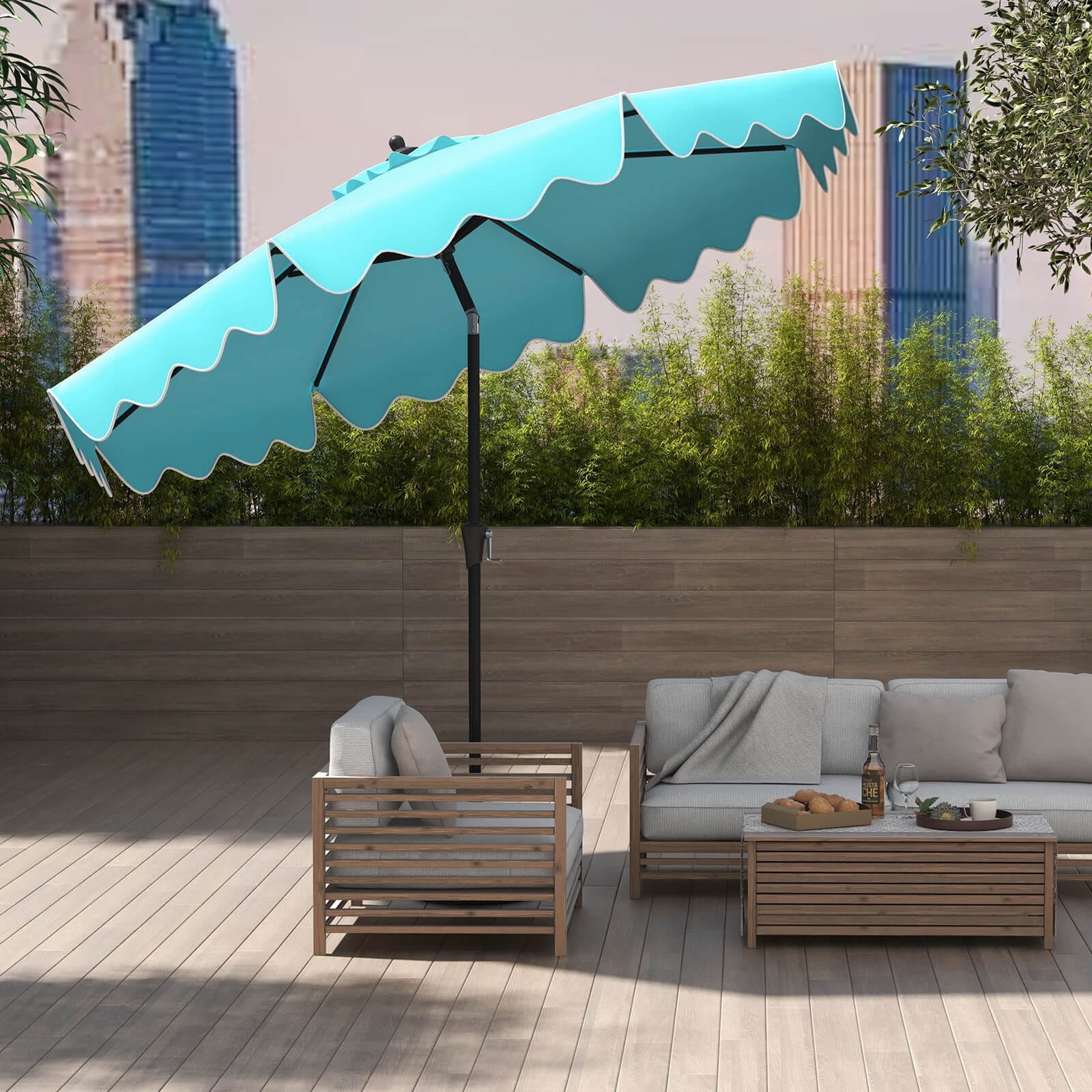 costway-adjustable-9ft-wooden-patio-umbrella CASUNER 9ft Wooden Umbrella, Outdoor Patio Umbrella, Wood Market Umbrella, Patio Umbrella Wood Pole with Pulley Lift for Garden, Yard, Deck, Pool, Market (GREEN) : Patio, Lawn & Garden section design also allows for quick assembly into a compact size 9.5 Feet Pulley Lift Round