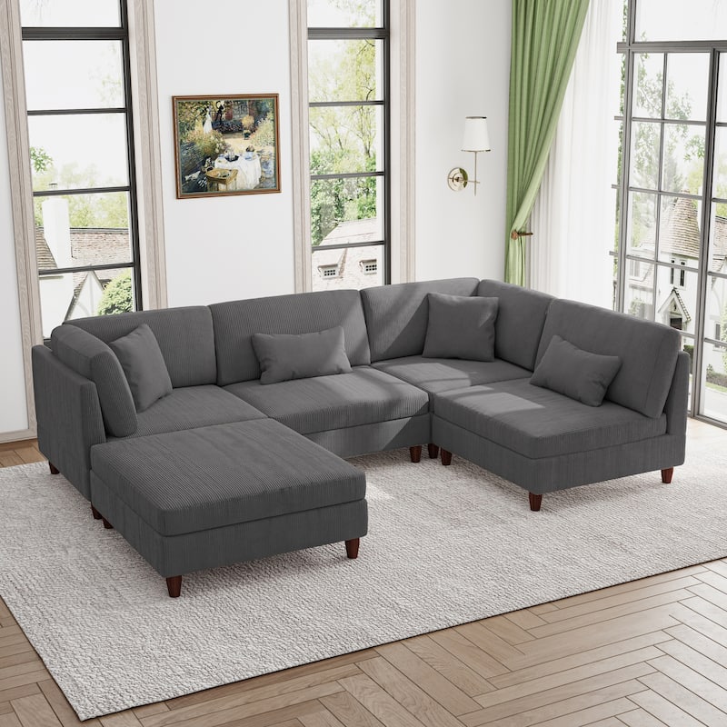 Modern Modular Corduroy Sectional Sofa with Ottoman