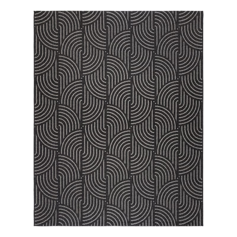 Gertmenian Savara Global Geometric Polypropylene Indoor Outdoor Performance Flatweave Area Rug Collection - Nima Black - 8'9"x13'1"