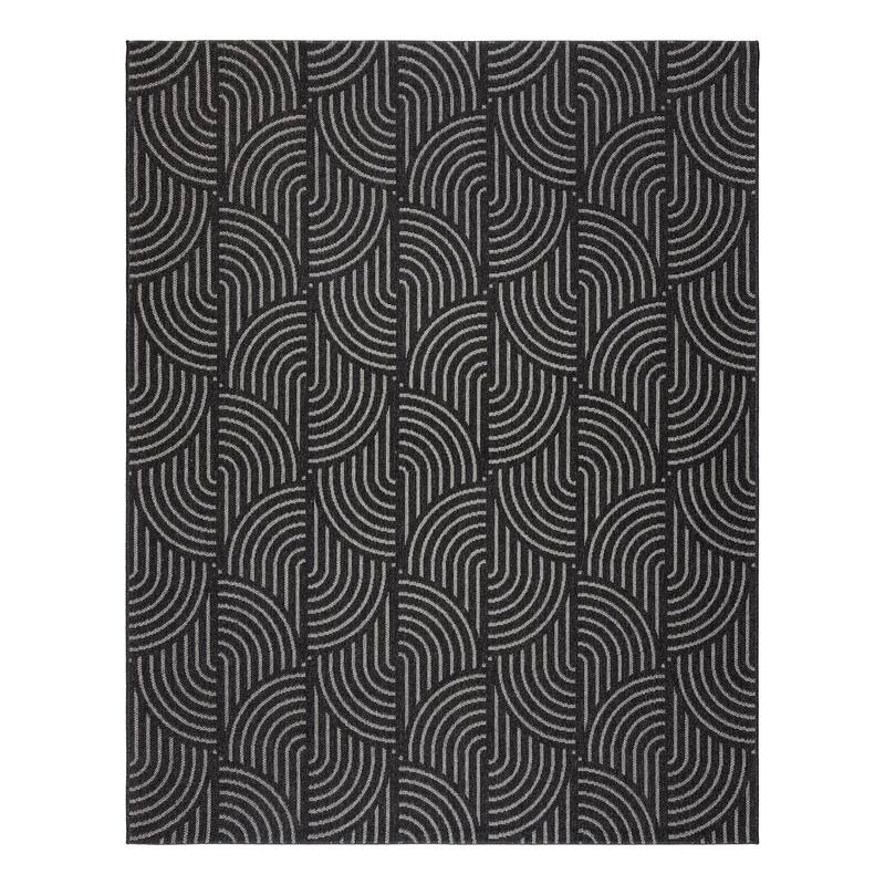 Tropea Mika All Weather Flatweave Indoor Outdoor Area Rug Modern Geometric Polypropylene - 7'10"x10' - Black