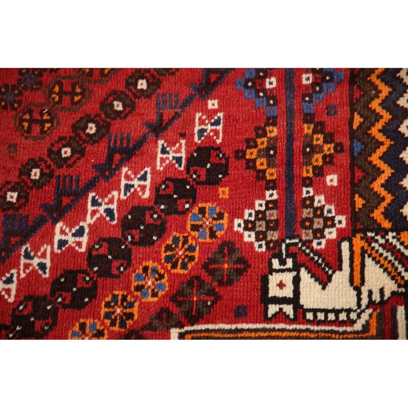 Geometric Red Shiraz Persian Vintage Area Rug Handmade Wool Carpet - 5'6" x 9'1"