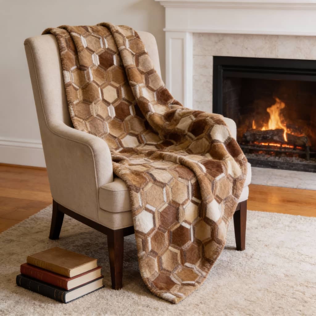 HomeRoots 50" X 70" Brown And Beige Geometric Microfiber Plush Throw Blanket