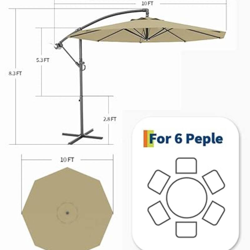 10FT Offset Fade Resistant Umbrella with Cross Base