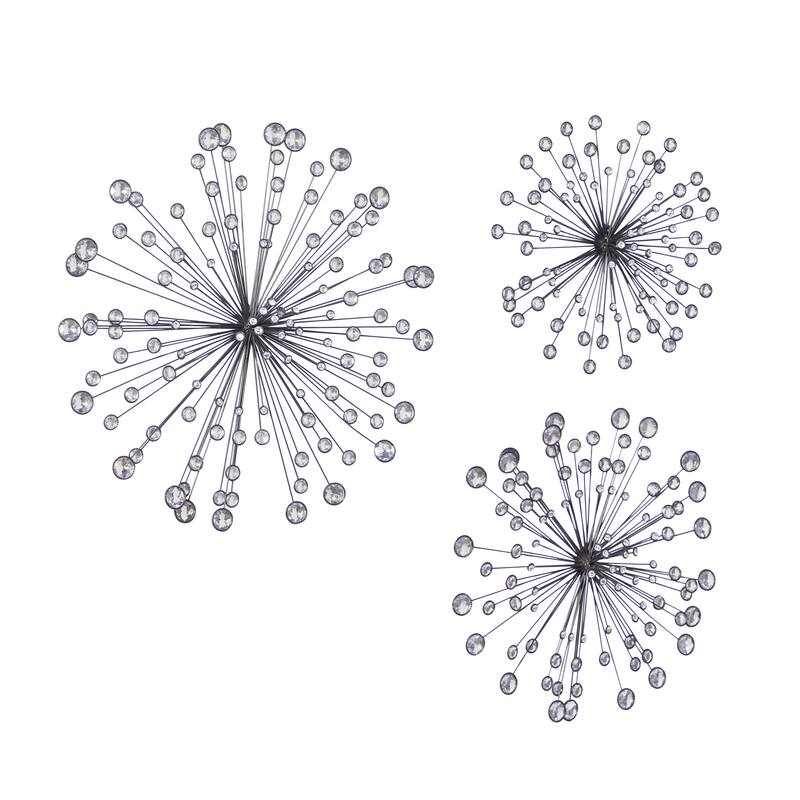 Metal Starburst Wall Decor with Crystal Embellishments - Set of 3 Black - Roche River Decor
