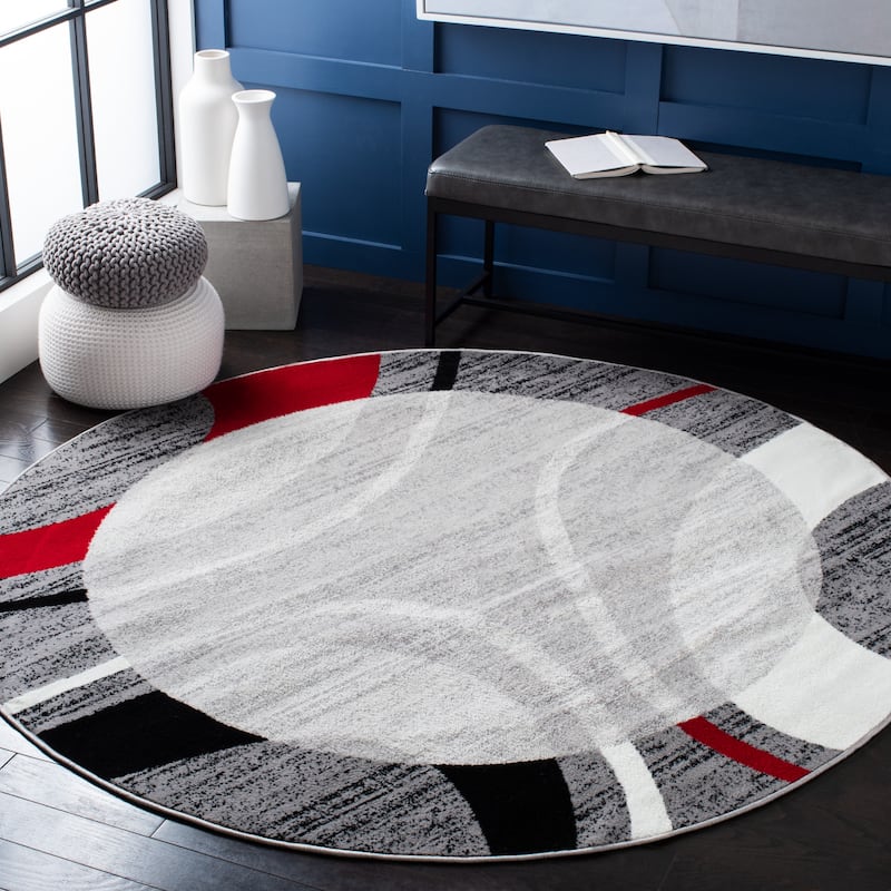 SAFAVIEH Skyler Guzel Mid-Century Modern Rug - 6'7" Round - Grey/Red
