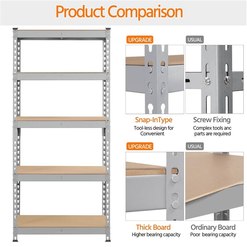 Yaheetech 5 Tiers Boltless Storage Shelf 330lb Capacity for Each Tier,Metal Frame MDF Wood Boards