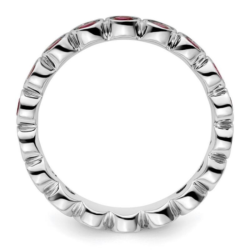 Curata 925 Sterling Silver Bezel Polished Patterned Stackable Expressions Created Ruby Ring
