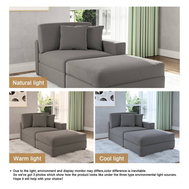 Corduroy Chaise Lounge Sofa with Ottoman for Living Room