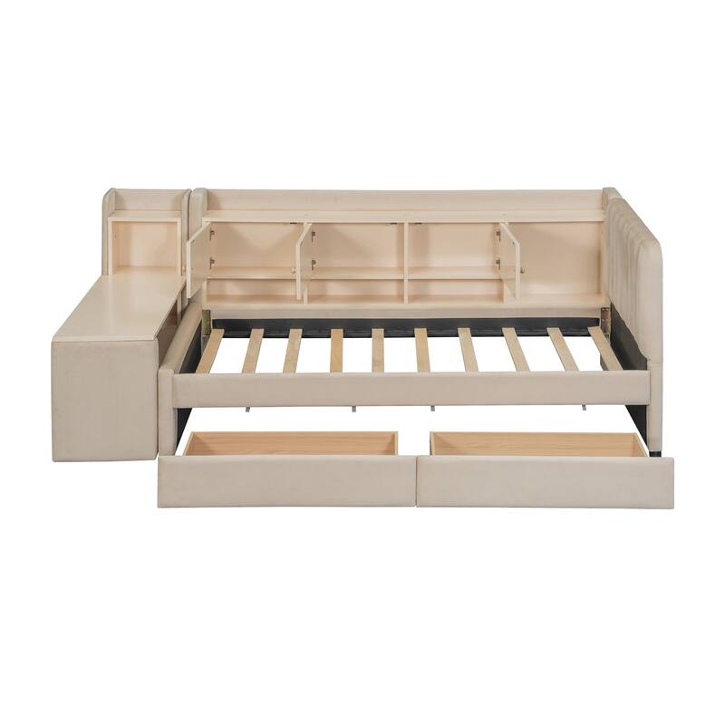 Upholstered Daybed with Abundant Storage,Flip Cabinets,and Side Table