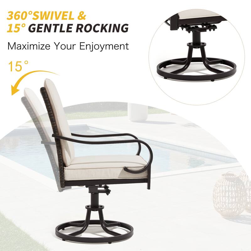 EROMMY Outdoor Swivel Patio Chairs, Heavy Duty Dining Chairs with Thickened Cushions, Wicker Patio Chairs with Gentle Rocker