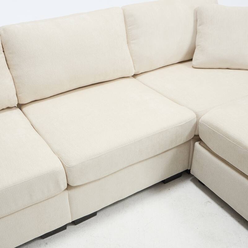 L-Shaped Modular Sectional Sofa with Storage Ottoman, 97" Chenille Corner Couch with USB Ports, Side Pockets