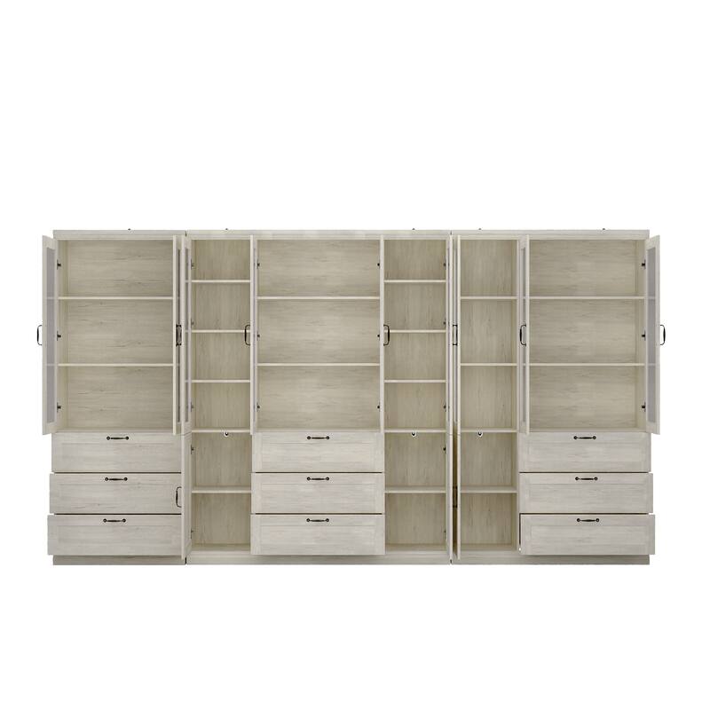 Bookcase Cabinet with Glass Doors and Drawers Multi-Purpose Storage Display Hutch for Living Room or Dining Room