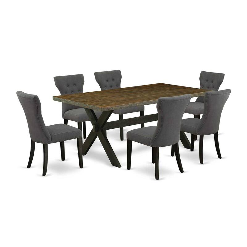 7 Piece Dinette Set - Rectangle Dining Table with 6 Linen Fabric Chairs - 40x72 Inch