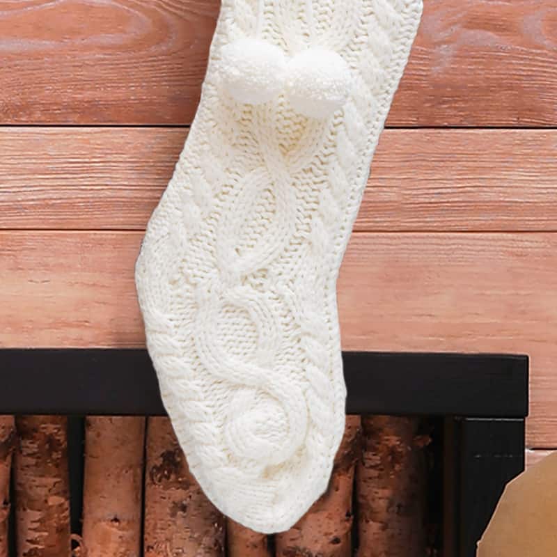 Glitzhome 24"L Knitted Christmas Stocking With Pom Pom Ball