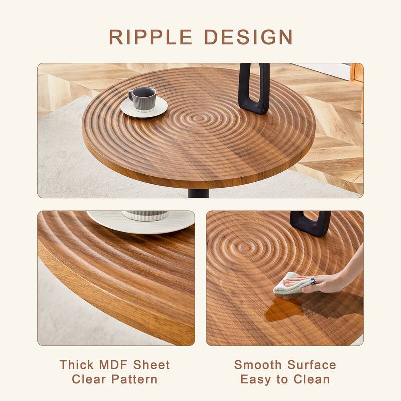 Minimalist Round Dining Set with Spliced Brown Upholstered Chairs