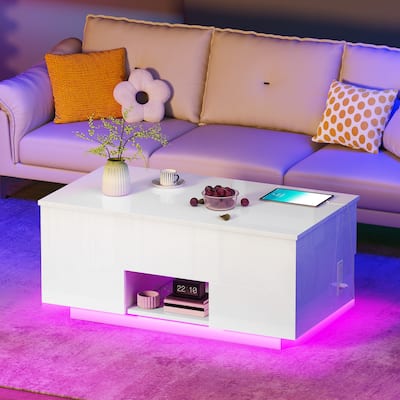 Moasis Modern Lift-top Coffee Table Glossy Cocktail Table with Charging Station and Drawers