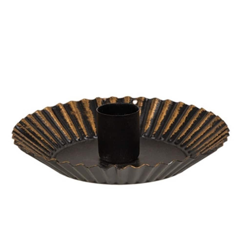 Distressed Black & Gold Metal Taper Tart Pan Candle Holder - 5” x 5” x 1.25”