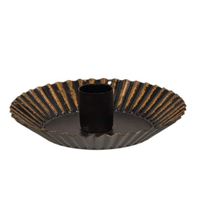 Distressed Black & Gold Metal Taper Tart Pan Candle Holder - 5” x 5” x 1.25” - Black-Gold
