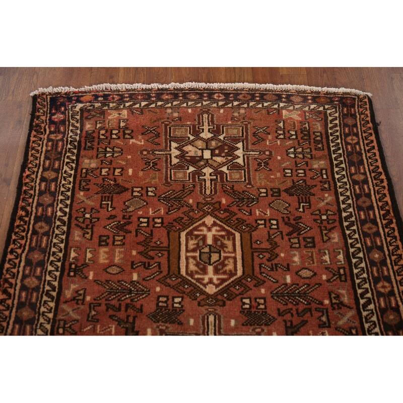Tribal Gharajeh Persian Vintage Runner Rug Handmade Wool Carpet - 3'3"x 9'4"