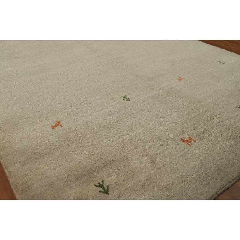 Hand Knotted Oriental 100% Wool Carpet Tribal Animal Pictorial Beige & Ivories Gabbeh Area Rug - 6' 5'' X 4' 8''