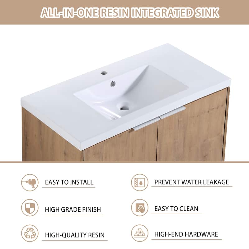 Bathroom Vanity With Sink In 24/30/36 Inch, Floating Bathroom Vanity With Soft Close Door