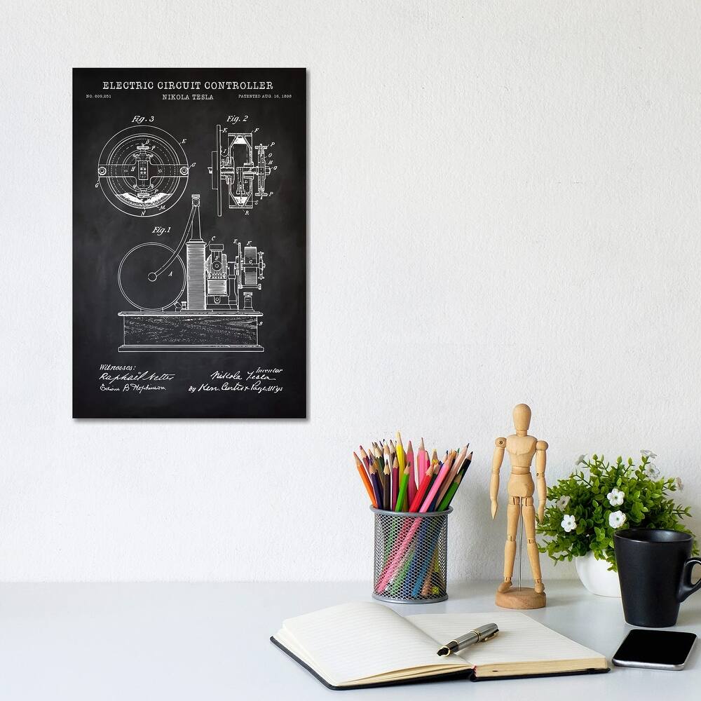 iCanvas "Tesla Electric Circuit Controller, Black" by PatentPrintStore Canvas Print