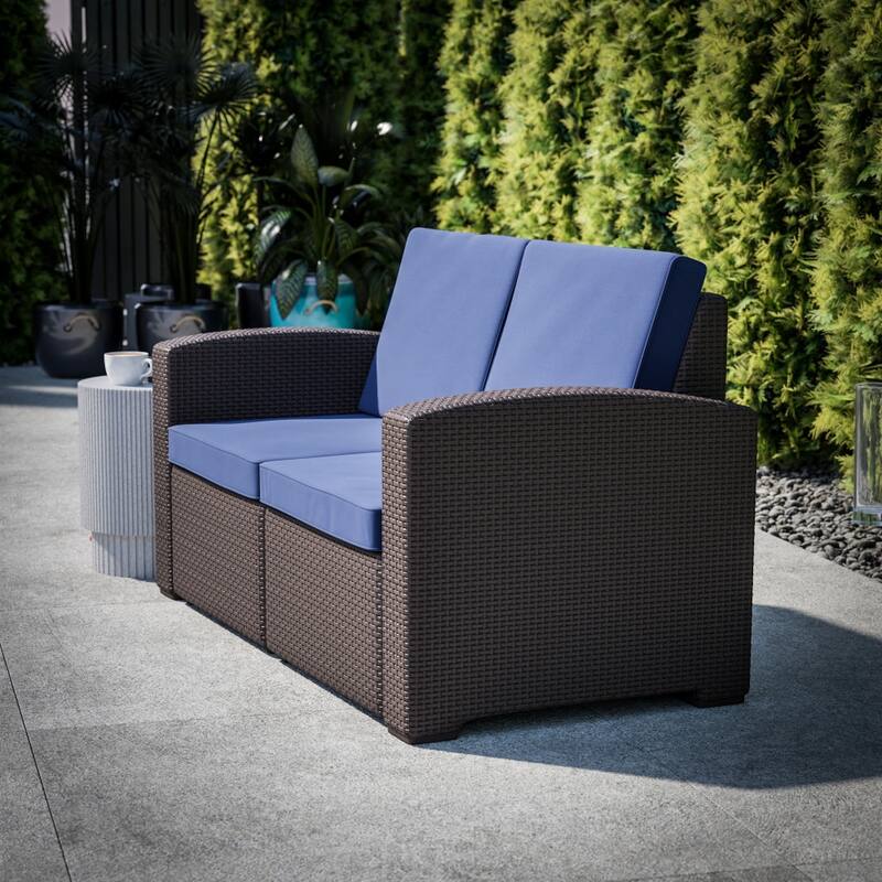Faux Rattan Loveseat with All-Weather Cushions