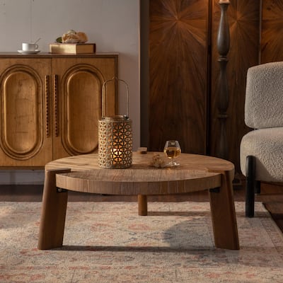 Rustic Round Coffee Table - Wood Look, Easy Assembly, Space-Saving