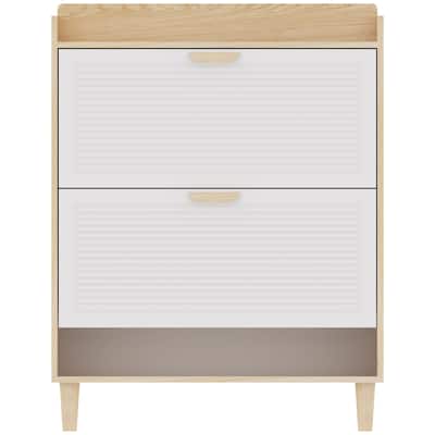 31.5 Inch Nordic Style Shoe Storage Cabinet with 2 Flip Drawers, Freestanding Organizer with Solid Wood Legs for Entrywa
