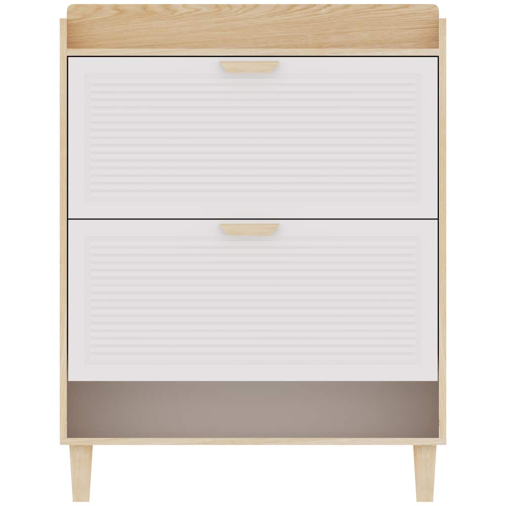 31.5 Inch Nordic Style Shoe Storage Cabinet with 2 Flip Drawers, Freestanding Organizer with Solid Wood Legs for Entrywa