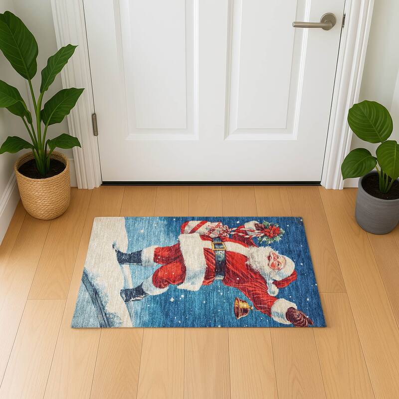 Premium Washable Super Soft Christmas Santa Mayfield Rug - Blue - 1'8" x 2'6"