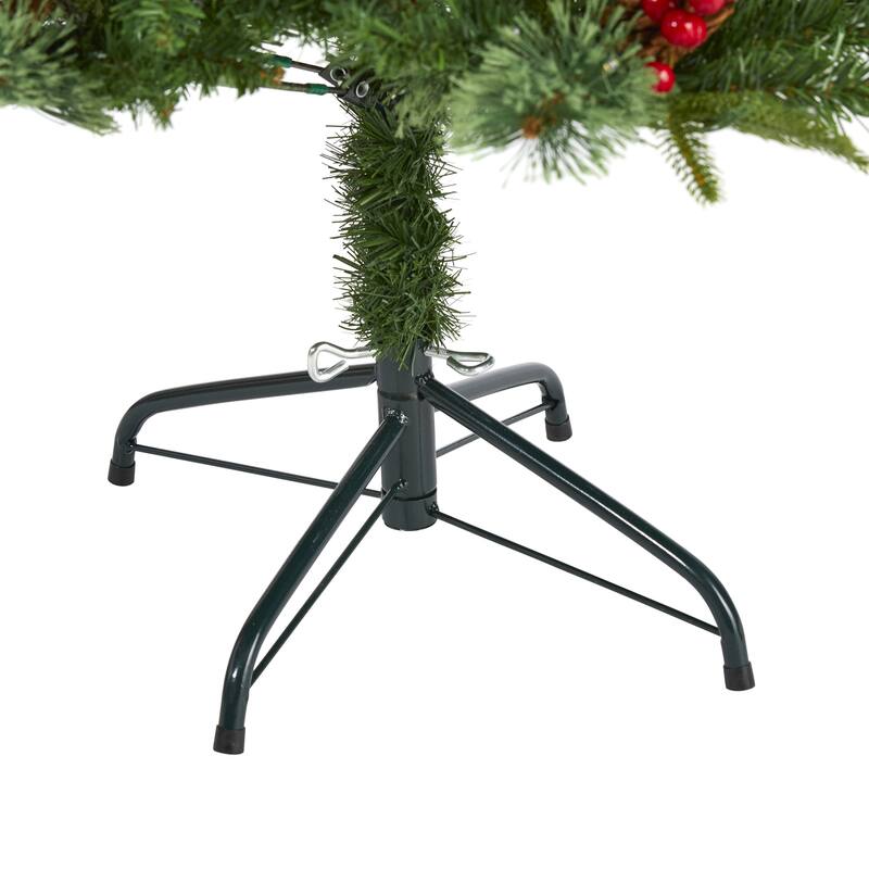5' Norway Mixed Pine Artificial Christmas Tree with 200 Clear LED Lights, Pine Cones and Berries