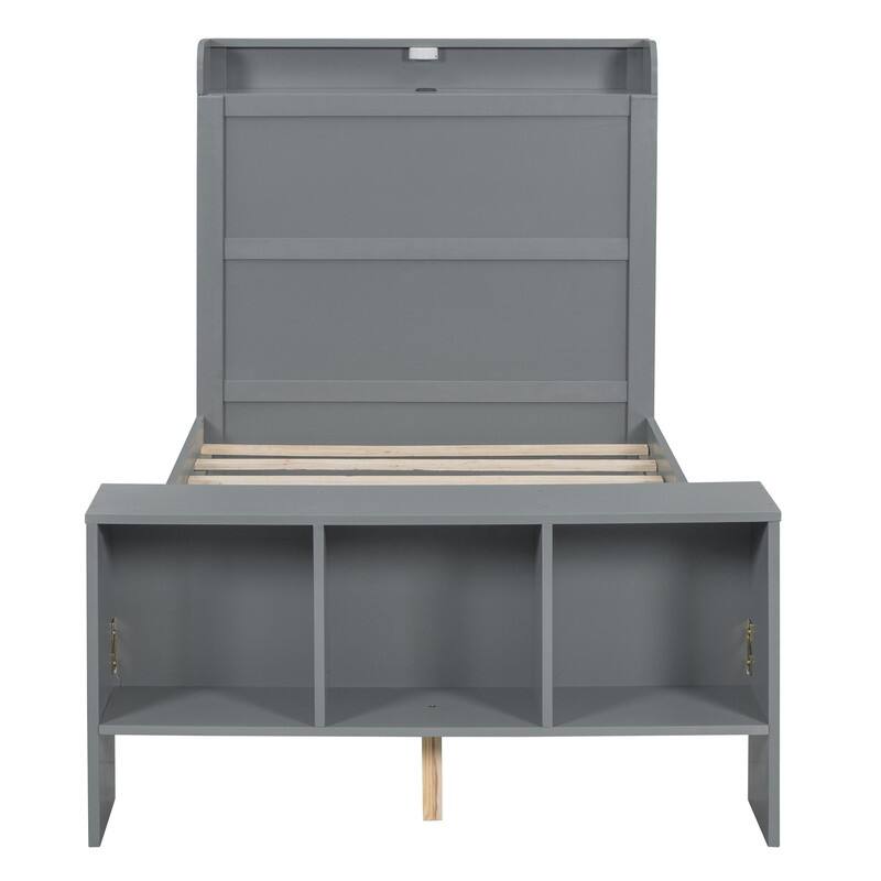 Platform Bed with Built-in Shelves,LED Light and USB Ports,Full/Twin Size