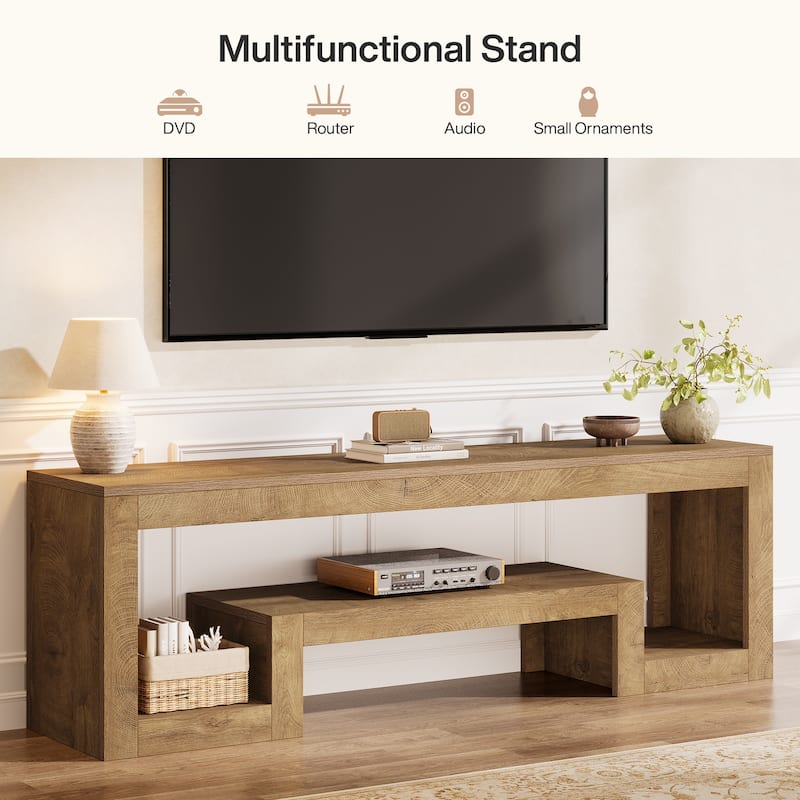 63-Inch TV Stand for 55/60/65-Inch TVs, Farmhouse Entertainment Center with Open Storage Shelves - 62 inches