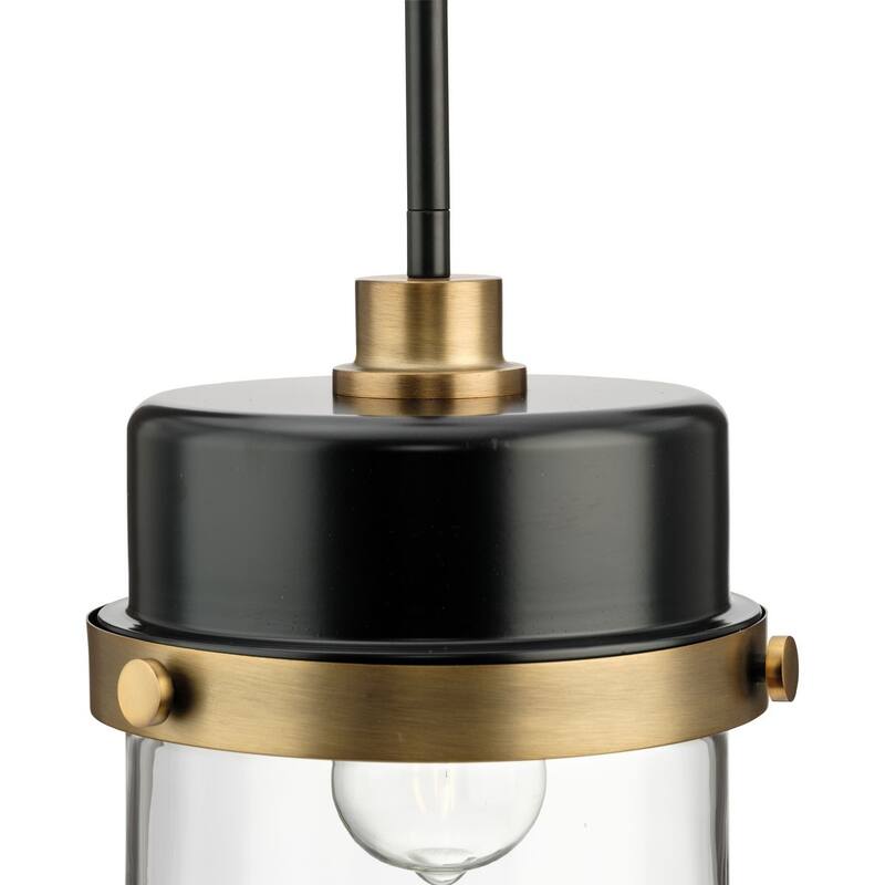 Beckner Collection One-Light Matte Black Clear Glass Urban Industrial Pendant Light - 8 in x 8 in x 11.25 in