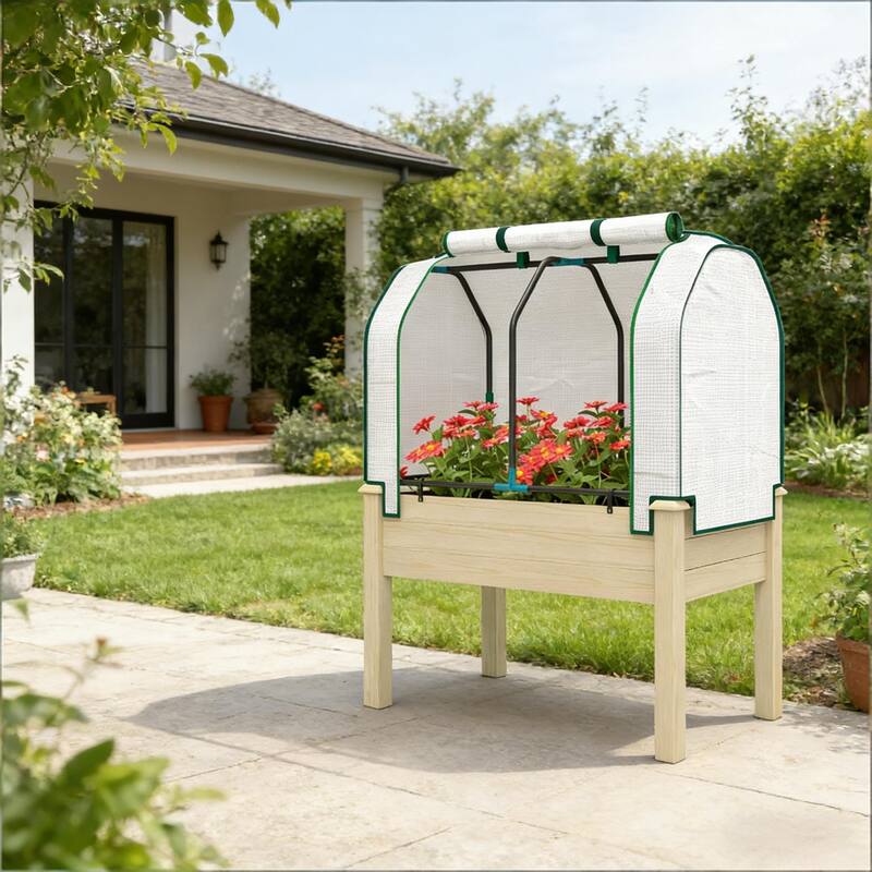 Wooden Outdoor Planter Box, Convenient Raised Raised Bed