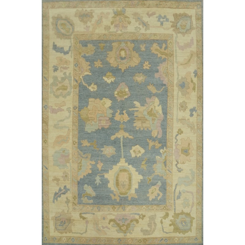 Handmade Wool Oushak Turkish Area Rug, Floral Geometric Carpet - 11' 11'' X 9' 1''