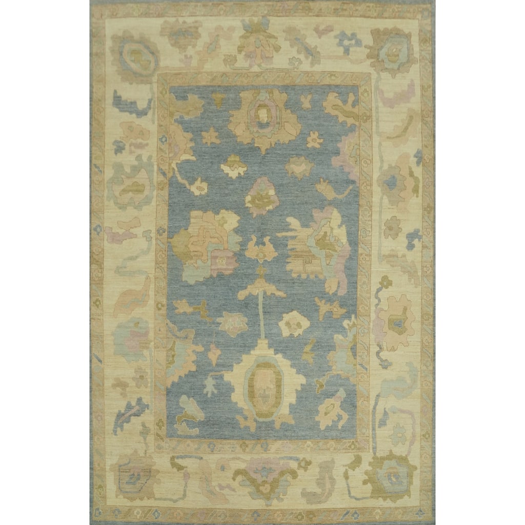 Handmade Wool Oushak Turkish Area Rug, Floral Geometric Carpet - 11' 11'' X 9' 1''