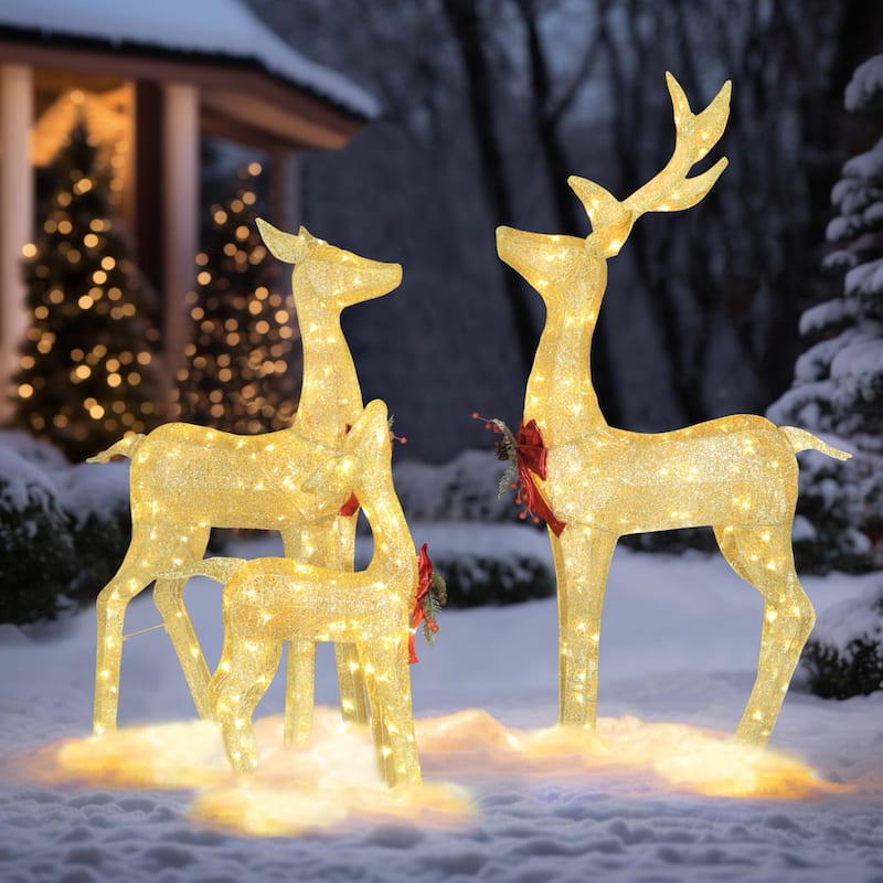 VEIKOUS 4.5 ft. 3D LED Reindeer Family Christmas Holiday Yard Decoration - Gold