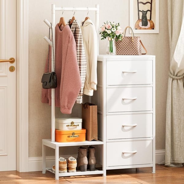 Reversible 3-in-1 Dresser with Clothes Rack, Shoe Rack & 4 Fabric Drawers, White - Bed Bath & Beyond