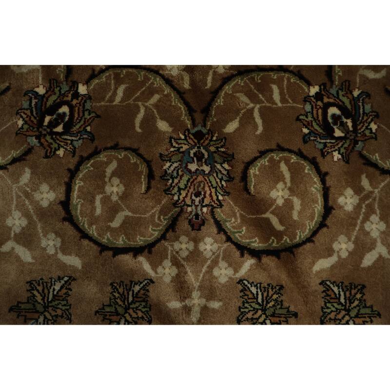 Hand Knotted Oriental 100% Wool Carpet Traditional Floral Brown Aubusson Area Rug - 11' 11'' X 9' 0''