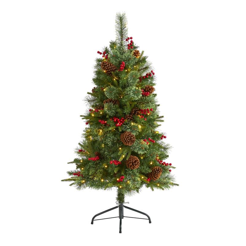 4’ Norway Cone Berry Pine Artificial Christmas Tree Clear LED - 3 Foot