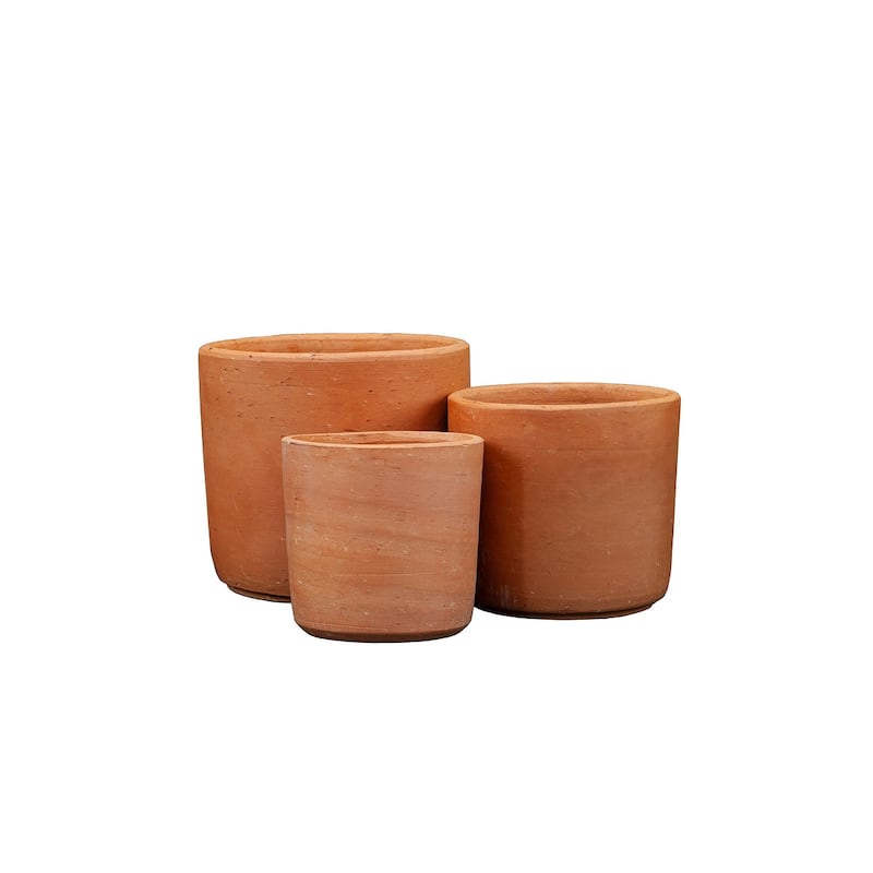 Hand Made Set of 3 Terracota Plant Pot - Natural Clay